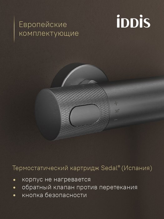 Термостатический смеситель IDDIS DUNGM02i74 графит матовый
