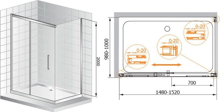Душевой уголок Cezares Premier Soft W AH1 150/100 C Cr IV
