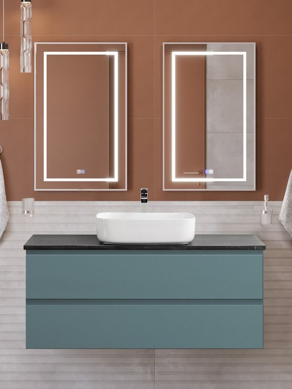 Мебель для ванной комнаты BelBagno Kraft 120 подвесная, матовая голубая, столешница kep-120-mno, раковина BB1304