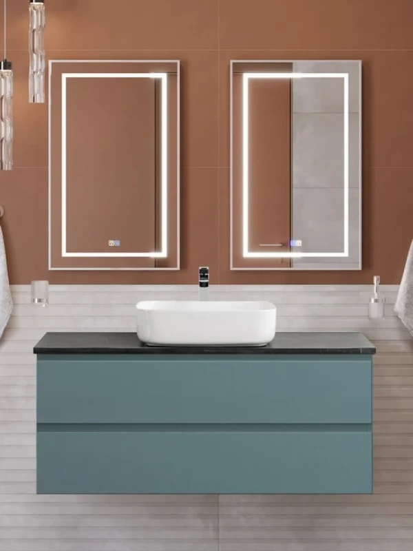 Мебель для ванной комнаты BelBagno Kraft 120 подвесная, матовая голубая, столешница kep-120-mno, раковина BB1304