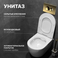 Комплект Унитаз подвесной DIWO Коломна 0700 с микролифтом + Инсталляция + Кнопка 7315 золотая