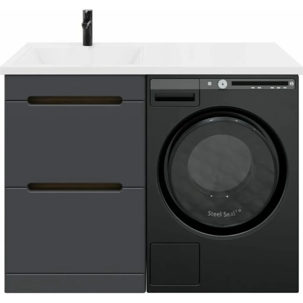 Тумба с раковиной SanStar Darko 110 L под стиральную машину дуб вотан, графит софт, раковина Даллас
