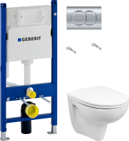 Комплект Унитаз подвесной Wanfald Lauta 47302100005 белый + Инсталляция Geberit Duofix Delta 458.149.21.1 с кнопкой смыва, хром
