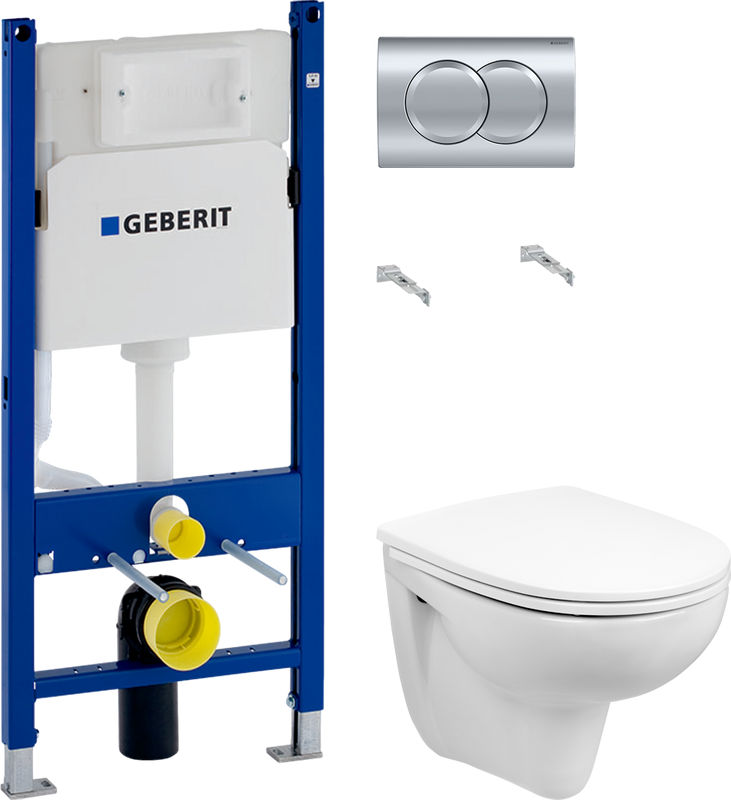 Комплект Унитаз подвесной Wanfald Lauta 47302100005 белый + Инсталляция Geberit Duofix Delta 458.149.21.1 с кнопкой смыва, хром
