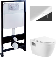 Комплект Унитаз подвесной BelBagno Loto BB070CHR/SC безободковый + Инсталляция EWRIKA ProLT 0026-2020 + Кнопка 0041 хром