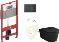 Комплект Унитаз подвесной AM.PM Func C8F1700MBSC безободковый, с микролифтом, матовый черный + Инсталляция TECE Now 9400414 4 в 1 с кнопкой смыва