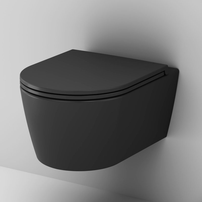 Комплект Унитаз подвесной AM.PM Func C8F1700MBSC безободковый, с микролифтом, матовый черный + Инсталляция TECE Now 9400414 4 в 1 с кнопкой смыва