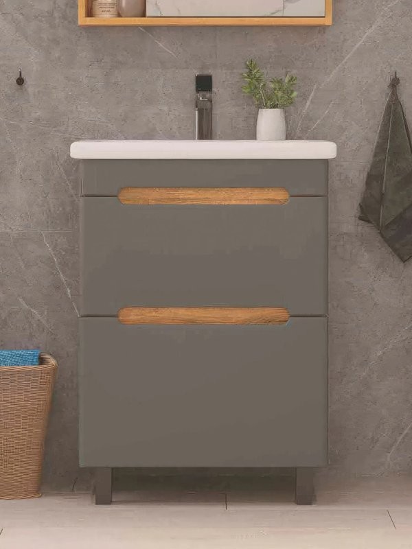 Тумба под раковину без столешницы SanStar Diva 50 напольная дуб вотан, графит софт