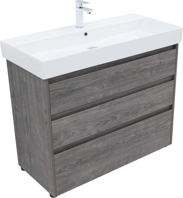 Мебель для ванной комнаты Aquanet Nova Lite 100 напольная, дуб рошелье, 3 ящика