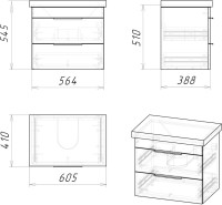 Тумба с раковиной Grossman Форта 60 темный дуб