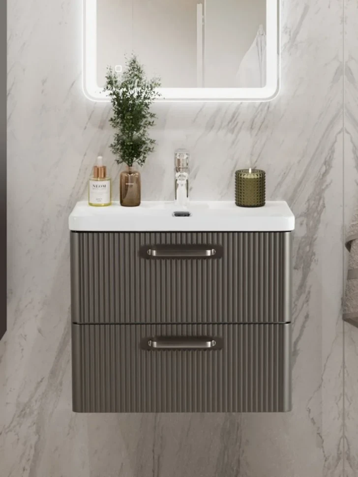 Тумба с раковиной BelBagno Due 50 ручки матовый атласный никель, оружейная сталь