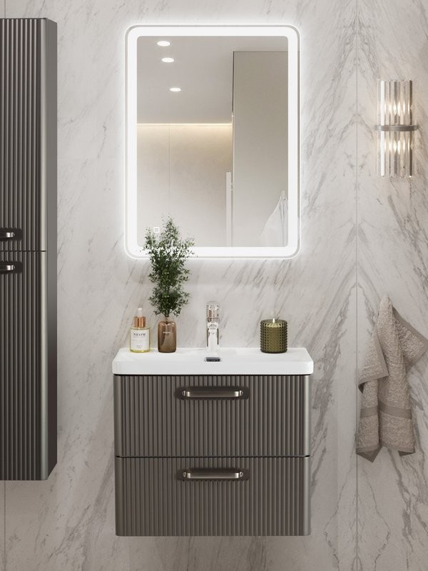 Тумба с раковиной BelBagno Due 50 ручки матовый атласный никель, оружейная сталь