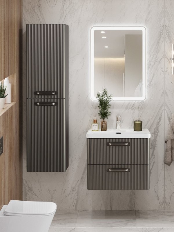 Тумба с раковиной BelBagno Due 50 ручки матовый атласный никель, оружейная сталь