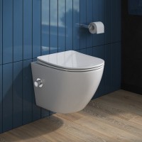 Комплект Унитаз подвесной BelBagno Uno BB3105CHR-BS/SC с микролифтом, со смесителем и функцией биде + Инсталляция Geberit Duofix Delta 458.149.21.1 с кнопкой смыва, хром + Звукоизоляция