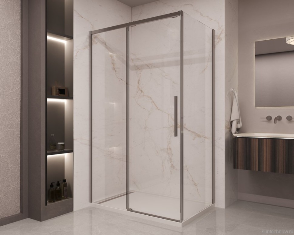 Душевой уголок Vincea Stella VSR-1ST9014CLGM 140x90 см, профиль вороненая сталь, стекло прозрачное