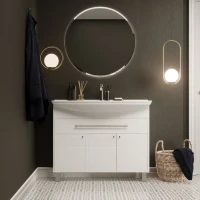 Мебель для ванной комнаты 1MarKa Lina classic new 105 белый глянец, с дверками и ящиком