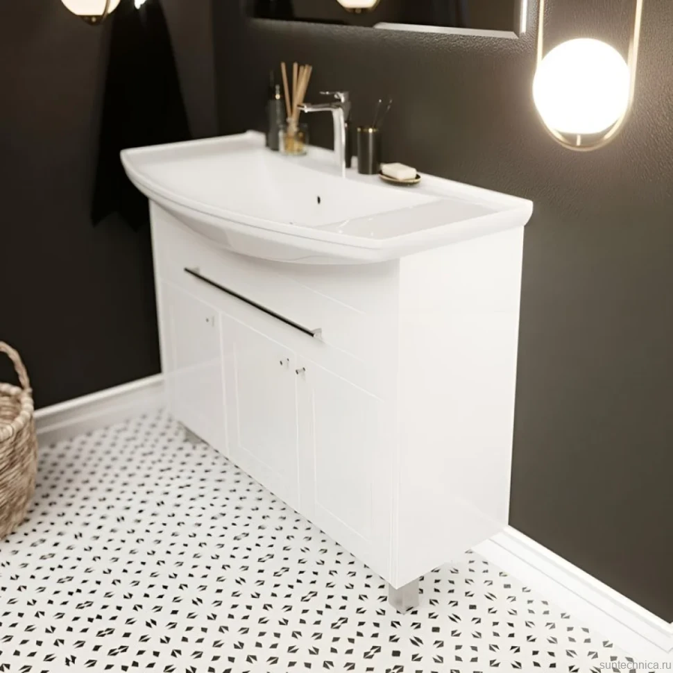 Мебель для ванной комнаты 1MarKa Lina classic new 105 белый глянец, с дверками и ящиком