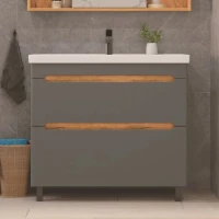 Тумба с раковиной SanStar Diva 100 напольная, дуб вотан, графит софт, раковина Миранда