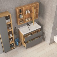 Тумба с раковиной SanStar Diva 100 напольная, дуб вотан, графит софт, раковина Миранда