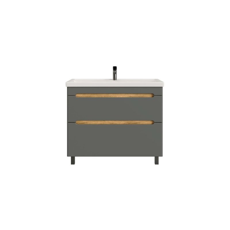 Тумба с раковиной SanStar Diva 100 напольная, дуб вотан, графит софт, раковина Миранда