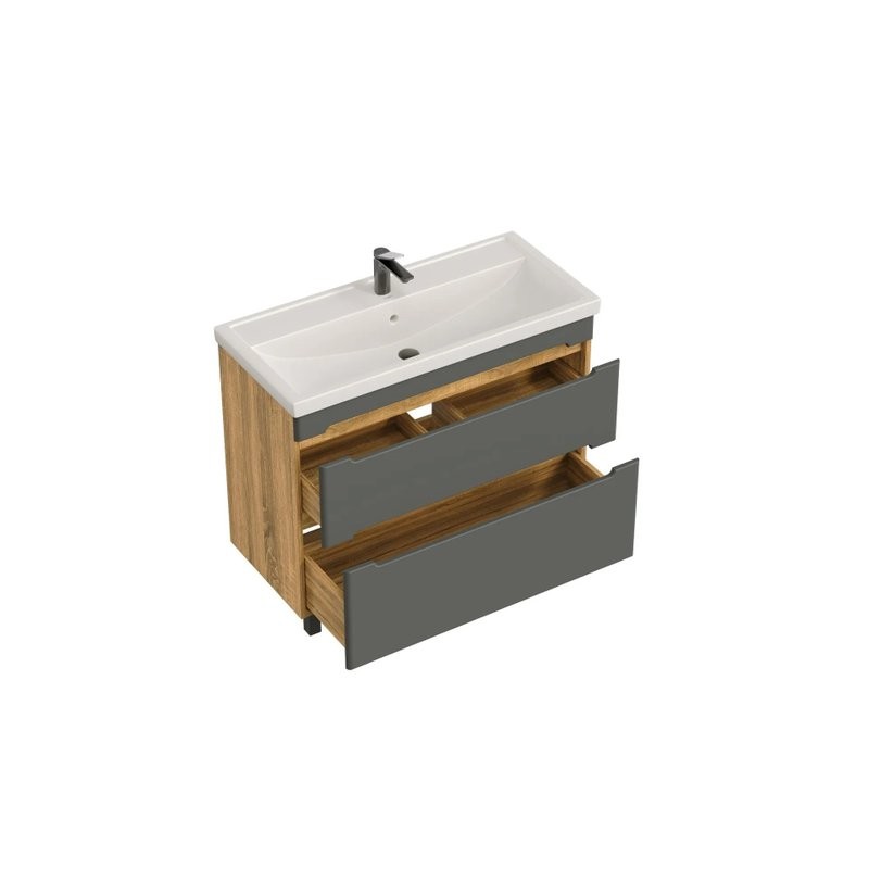 Тумба с раковиной SanStar Diva 100 напольная, дуб вотан, графит софт, раковина Миранда