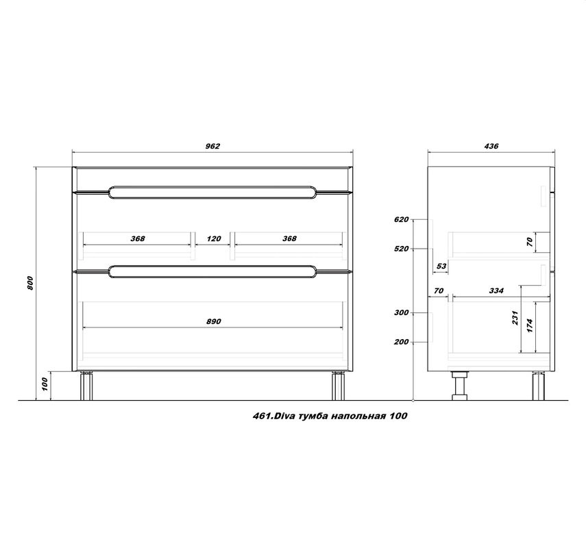 Тумба с раковиной SanStar Diva 100 напольная, дуб вотан, графит софт, раковина Миранда