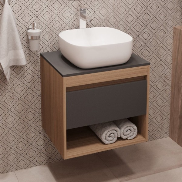 Тумба с раковиной Teymi Ritta 55 дуб эврика, матовый графит, раковина Solli 41