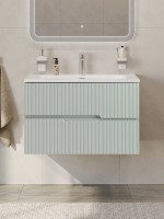 Тумба с раковиной Cezares Duet-n 80 подвесная, 2 ящика, жемчужная зеленая