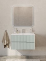 Тумба с раковиной Cezares Duet-n 80 подвесная, 2 ящика, жемчужная зеленая