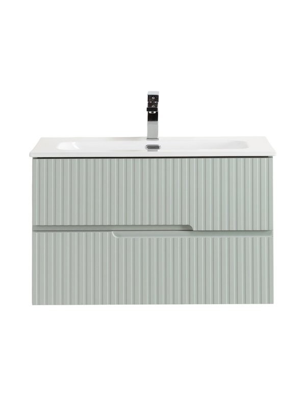 Тумба с раковиной Cezares Duet-n 80 подвесная, 2 ящика, жемчужная зеленая