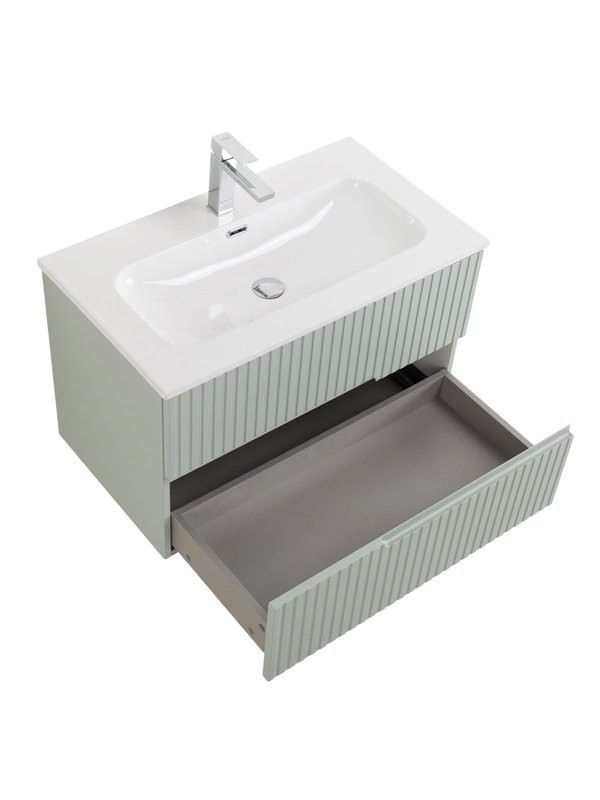 Тумба с раковиной Cezares Duet-n 80 подвесная, 2 ящика, жемчужная зеленая