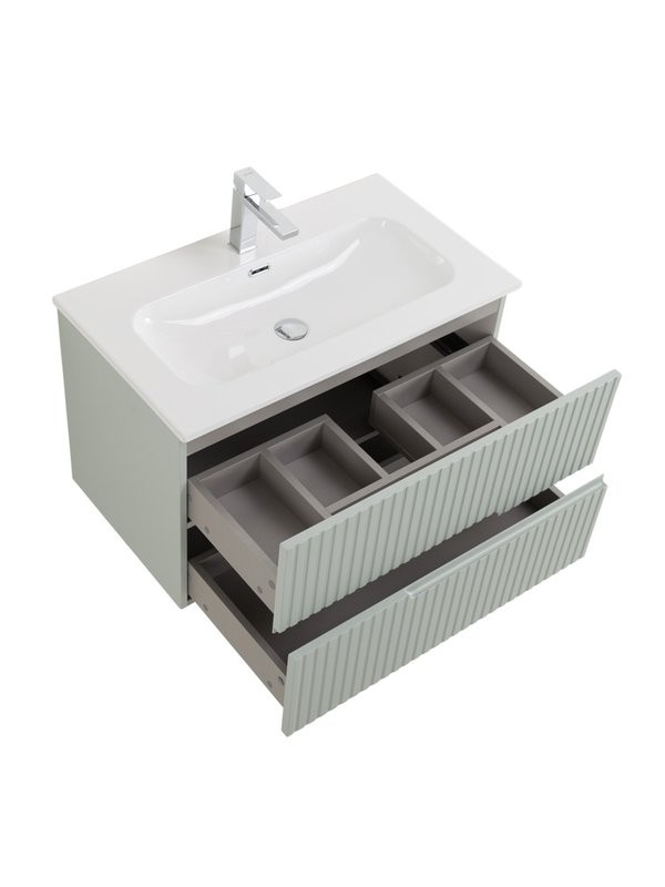 Тумба с раковиной Cezares Duet-n 80 подвесная, 2 ящика, жемчужная зеленая