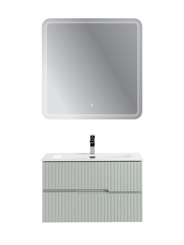 Тумба с раковиной Cezares Duet-n 80 подвесная, 2 ящика, жемчужная зеленая