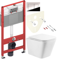 Комплект Унитаз подвесной BelBagno Ardente-R BB520CHR безободковый + Крышка BB2322SC с микролифтом + Инсталляция TECE Now 9400412 4 в 1 с кнопкой смыва