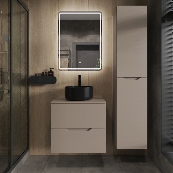 Мебель для ванной комнаты Orange Line 60 подвесная, 2 ящика, матовый латте с раковиной B07-345B