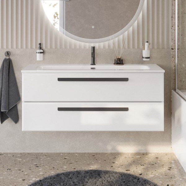 Тумба с раковиной Cezares Eco Cer-N 120 bianco opaco, раковина Eco 120, ручки черные матовые