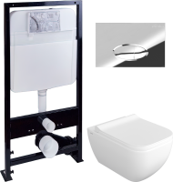 Комплект Унитаз подвесной VitrA Shift 7742B003-0075 белый глянцевый + Крышка DIWO Шифт 0405 быстросъемное, с микролифтом + Инсталляция EWRIKA ProLT 0026-2020 + Кнопка 0051 хром