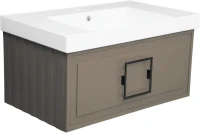 Тумба с раковиной La Fenice Cubo 80 подвесная, cappuccino, ручка черная, раковина Cubo 80