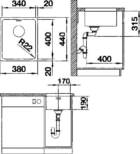 Комплект Мойка Blanco Andano 340-U + Смеситель Ambis-S 523119