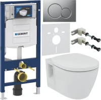 Комплект Унитаз подвесной Ideal Standard Connect + Крышка E712701 с микролифтом, петли хром + Инсталляция Geberit Duofix UP 320 111.300.00.5 + Кнопка Sigma 01 115.770.JQ.5 лакированная, матовый хром + Крепления 111.815.00.1 к стене + Звукоизоляция