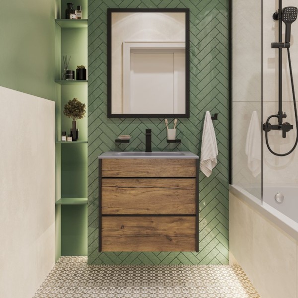 Мебель для ванной комнаты STWORKI Гриндстед 60 дуб таксония, раковина 43061-112-KL антрацит