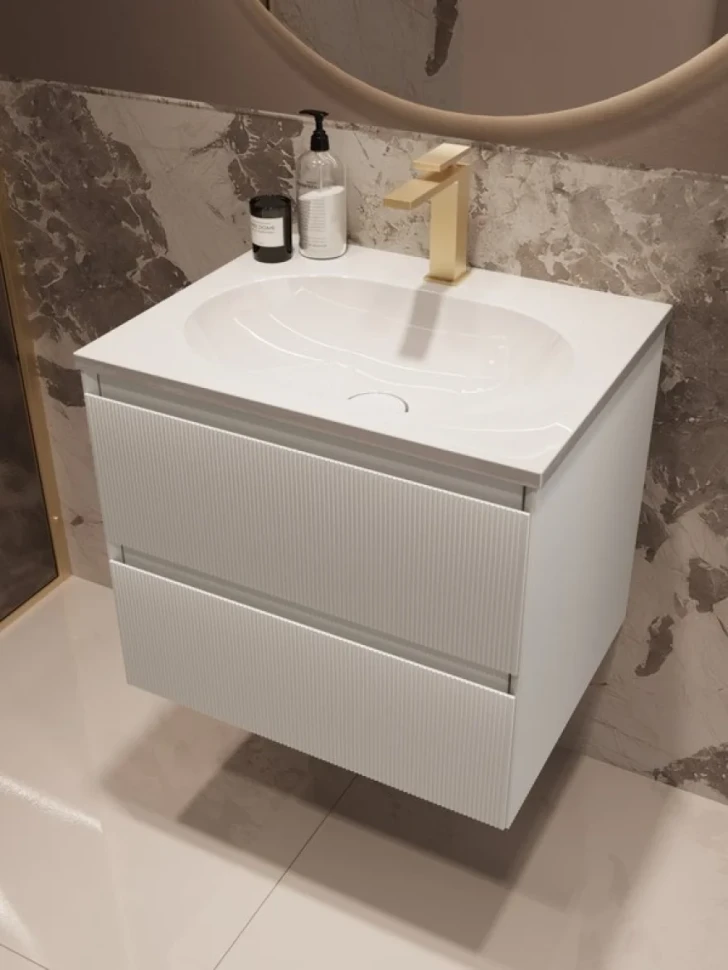 Тумба с раковиной Vincea Welle 60 m.white soft-touch, раковина VCB-4H600W белая