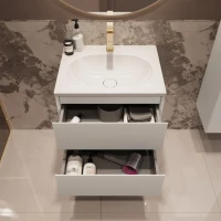 Тумба с раковиной Vincea Welle 60 m.white soft-touch, раковина VCB-4H600W белая