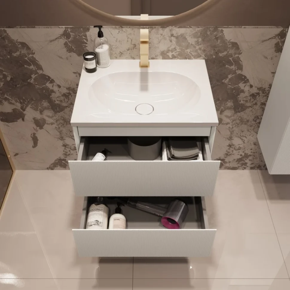 Тумба с раковиной Vincea Welle 60 m.white soft-touch, раковина VCB-4H600W белая