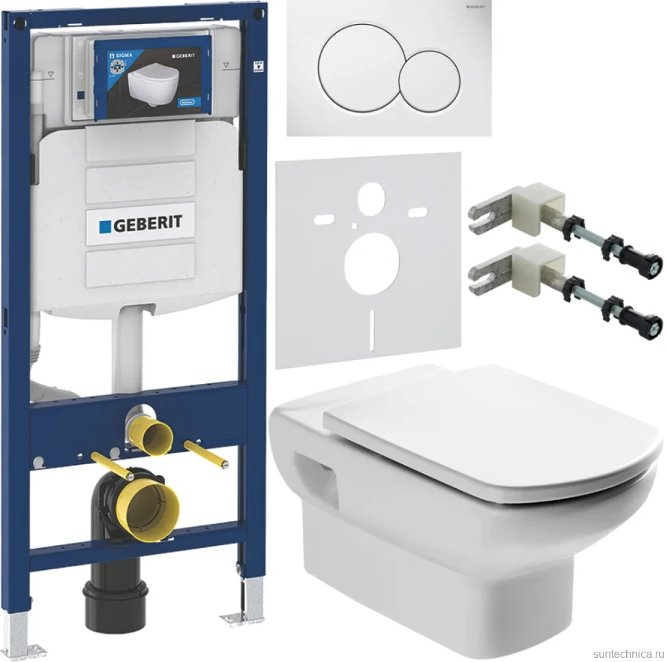 Комплект Унитаз подвесной Roca Dama senso + Крышка Dama Senso ZRU9000040 + Инсталляция Geberit Duofix UP 320 111.300.00.5 + Кнопка Sigma 01 115.770.11.5 белая + Крепления 111.815.00.1 к стене + Звукоизоляция