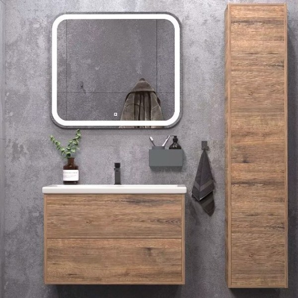 Мебель для ванной комнаты SanStar Siva 70 подвесная, дуб веллингтон табак, раковина Como