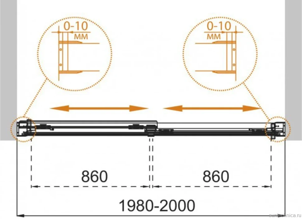 Шторка на ванну Cezares Tandem Soft VF 2 200/145 C Cr IV стекло прозрачное