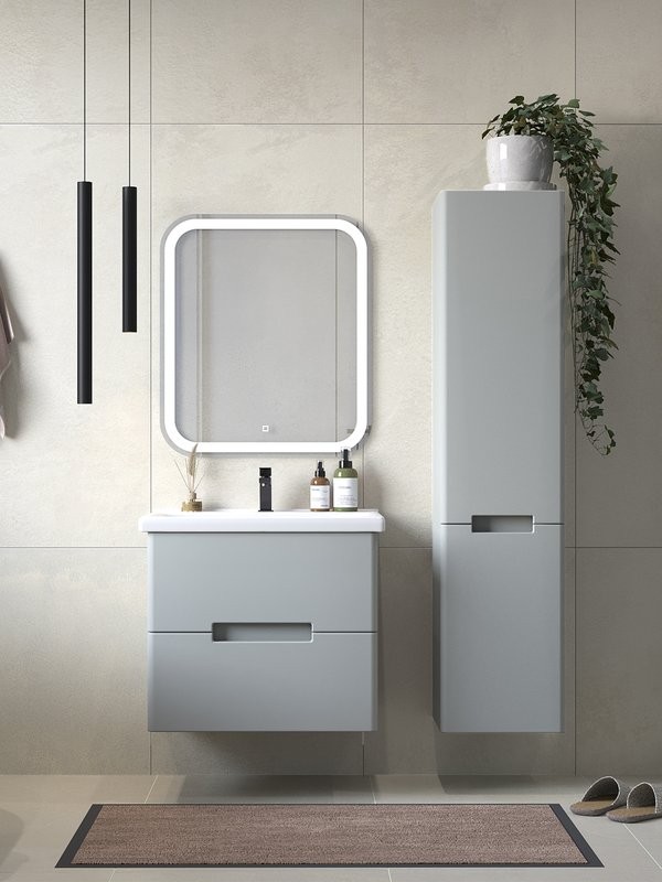 Мебель для ванной комнаты SanStar Ориана 60 подвесная, серая, раковина Santek Миранда 60