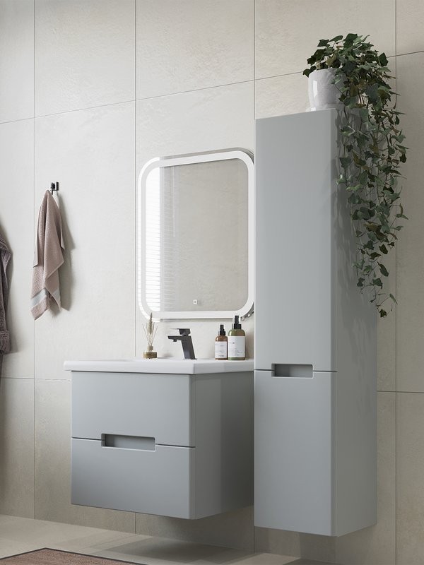 Мебель для ванной комнаты SanStar Ориана 60 подвесная, серая, раковина Santek Миранда 60