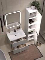 Мебель для ванной комнаты SanStar Ориана 60 подвесная, серая, раковина Santek Миранда 60